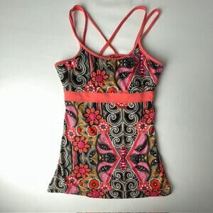 PrAna Coral Malibu Floral Shelf Bra Yoga Tank Top Athletic Camisole M Pilates